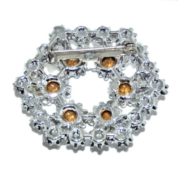 Vintage Brooch Silver Tone Rhinestones Hexagon - Picture 4 of 4